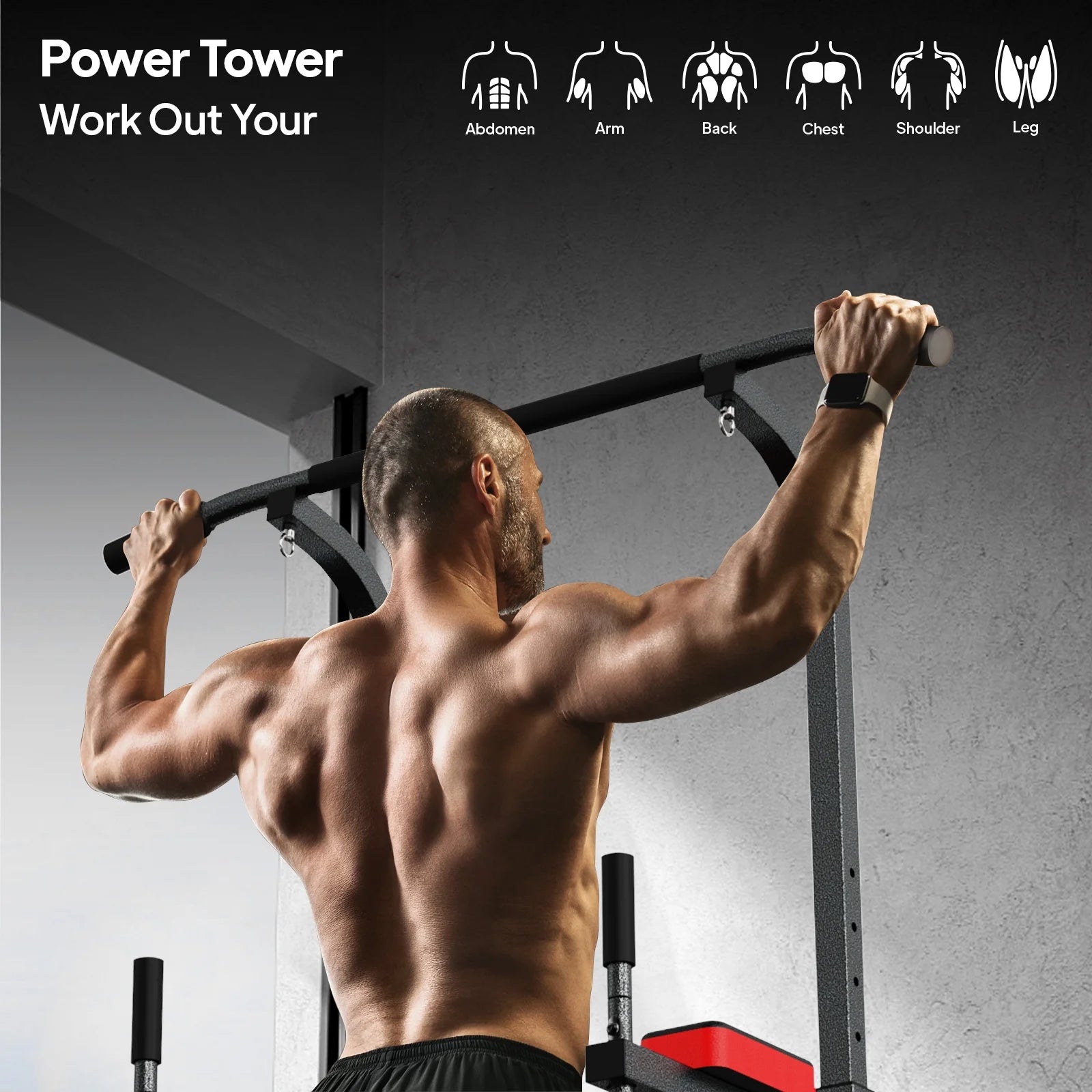 Body Champ Multifunction Power Tower Dip Station Pull up Bar Power Rack for Home Gym Strength Training Workout Equipment Max Weight 480Lbs